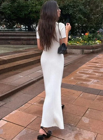 Tossy Wit Gebreide Mode Maxi Jurk