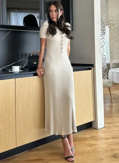Tossy Wit Gebreide Mode Maxi Jurk