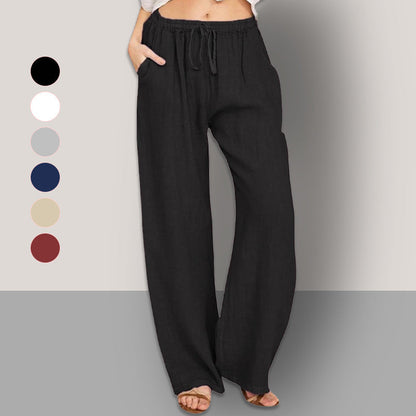 Dames zomerse katoenen linnen broek met wijde pijpen