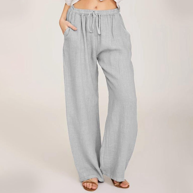 Dames zomerse katoenen linnen broek met wijde pijpen