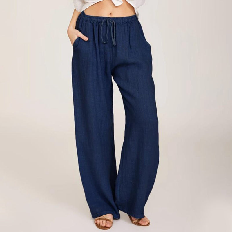 Dames zomerse katoenen linnen broek met wijde pijpen