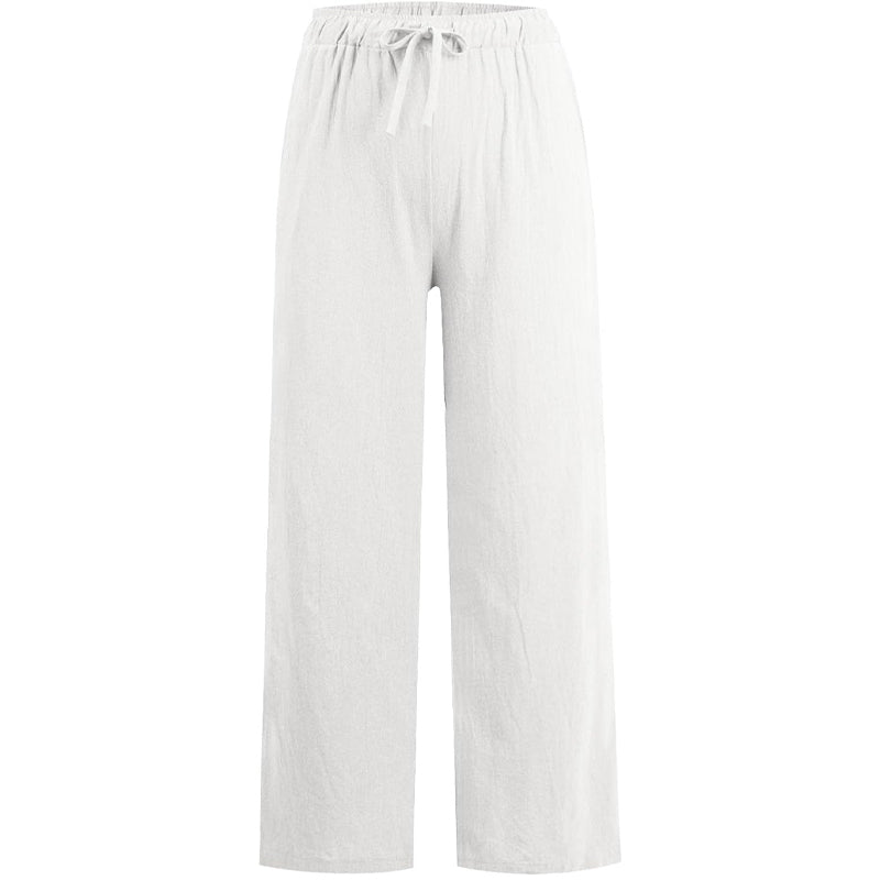 Dames zomerse katoenen linnen broek met wijde pijpen
