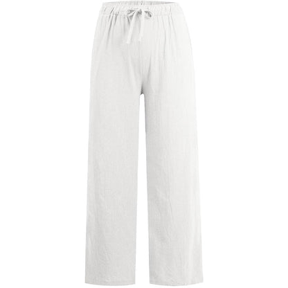 Dames zomerse katoenen linnen broek met wijde pijpen