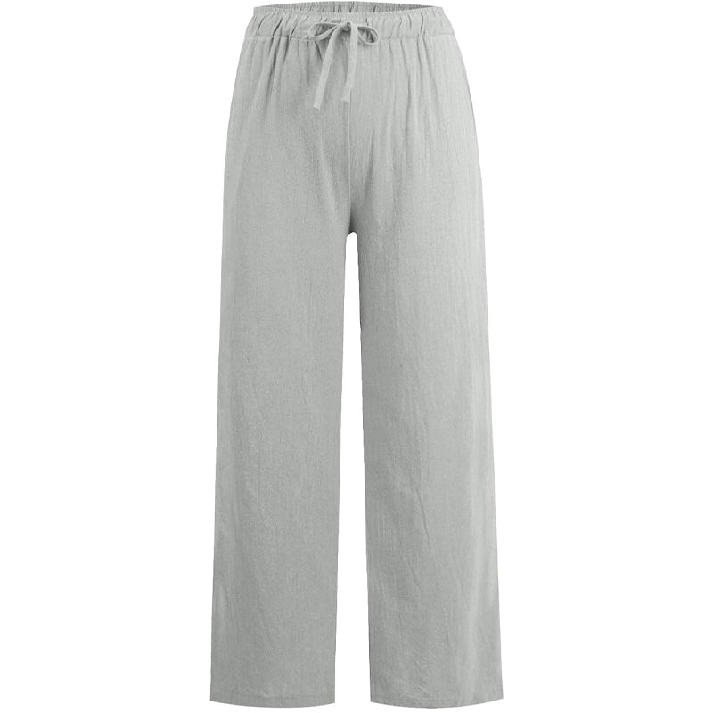 Dames zomerse katoenen linnen broek met wijde pijpen