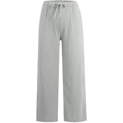 Dames zomerse katoenen linnen broek met wijde pijpen