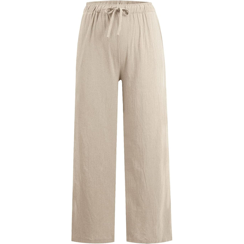 Dames zomerse katoenen linnen broek met wijde pijpen