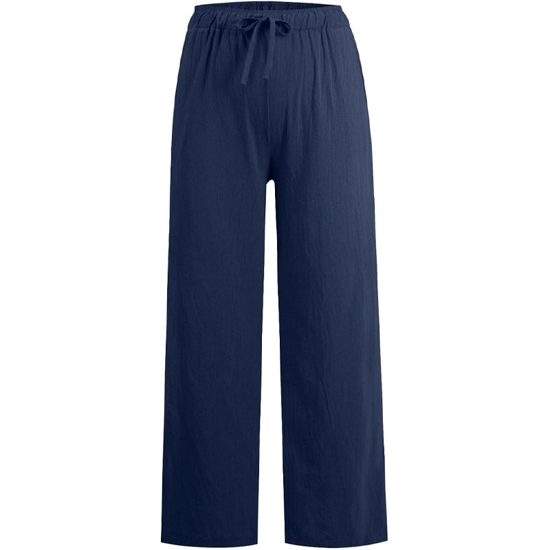Dames zomerse katoenen linnen broek met wijde pijpen