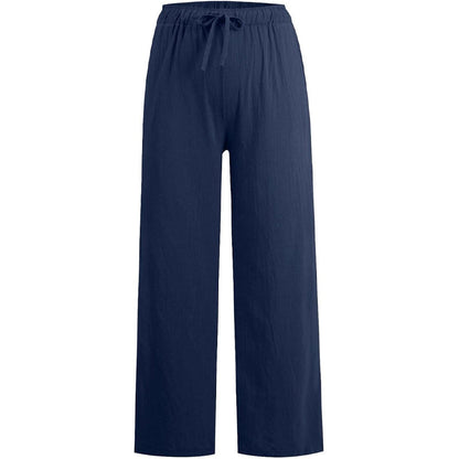 Dames zomerse katoenen linnen broek met wijde pijpen
