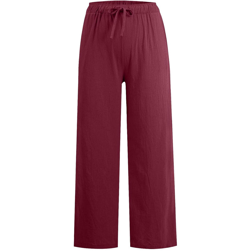 Dames zomerse katoenen linnen broek met wijde pijpen