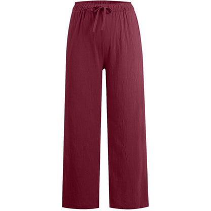 Dames zomerse katoenen linnen broek met wijde pijpen